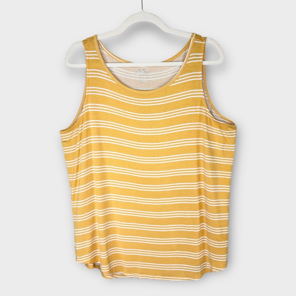 Maurices 24/7 Yellow & White Striped Tank Top Relaxed Fit XL Sleeveless Summer